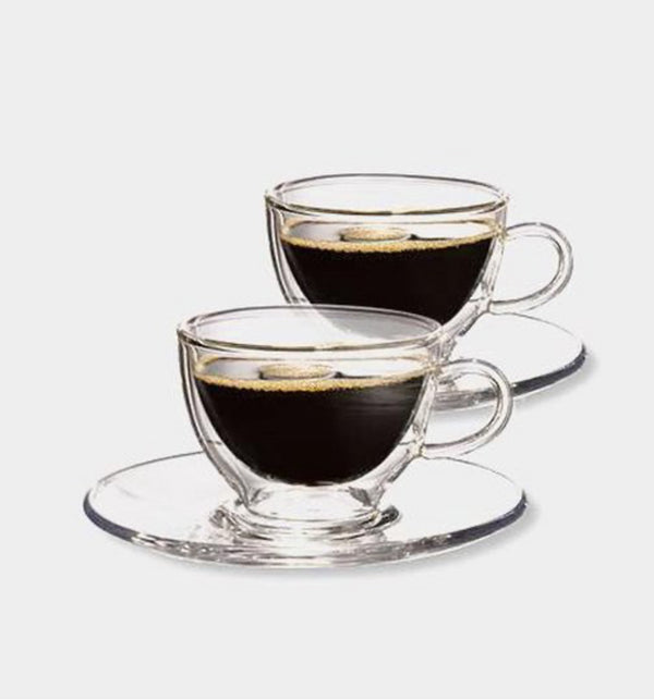 Espresso kopjes dubbel glas met onderbord 2stuks-Ayfema