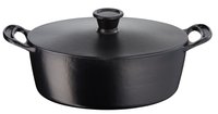 Tefal Jamie Oliver gietijzeren stoofpan rond 24 cm, 4,7 L, matzwart met condensatiedruppels en ovenbestendig