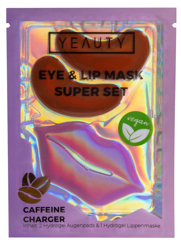 YEAUTY SUPER SET CAFFEINE CHARGER - 1 set - OOG- en LIPMASKER - Gezichtsverzorgingsset voor de ogen en lippen in één toepassing - cafeïne, hyaluronzuur en peptiden-Ayfema